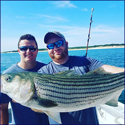 Big striped bass caught off the south side of Cape Cod with Bluefin Charters fishing out of Falmouth